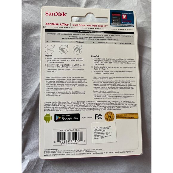 SanDisk Ultra 64GB Dual Drive Luxe USB Type-C Flash Drive For Smartphones Tablet - Picture 6 of 16
